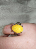Yellow Agate Style Gemstone Ring | Oval Cabochon | Silver-Tone | SIZE