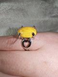 Yellow Agate Style Gemstone Ring | Oval Cabochon | Silver-Tone | SIZE