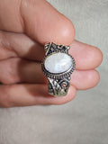 Rainbow Moonstone Gemstone Ring | Oval Cabochon | Silver-Tone | SIZE
