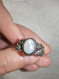 Rainbow Moonstone Gemstone Ring | Oval Cabochon | Silver-Tone | SIZE