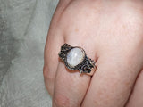 Rainbow Moonstone Gemstone Ring | Oval Cabochon | Silver-Tone | SIZE