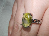 Tree Agate Gemstone Ring | Natural Green Dendritic Chalcedony | Silver-Tone | SIZE