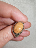 Picture Jasper Adjustable Gemstone Ring | Banded Oval Cabochon | Silver-Tone