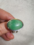 Green Aventurine Adjustable Gemstone Ring | Modern Oval Cabochon | Silver-Tone