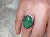 Green Aventurine Adjustable Gemstone Ring | Modern Oval Cabochon | Silver-Tone