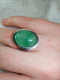 Green Aventurine Adjustable Gemstone Ring | Modern Oval Cabochon | Silver-Tone