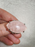 Rose Quartz Adjustable Gemstone Ring | Large Marquise Cabochon | Silver-Tone