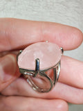 Rose Quartz Adjustable Gemstone Ring | Large Marquise Cabochon | Silver-Tone
