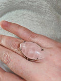 Rose Quartz Adjustable Gemstone Ring | Large Marquise Cabochon | Silver-Tone