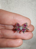 Pink Butterfly Adjustable Cubic Zirconia Ring | Silver-Tone Butterfly Jewellery