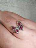 Pink Butterfly Adjustable Cubic Zirconia Ring | Silver-Tone Butterfly Jewellery