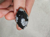 Snowflake Obsidian Adjustable Gemstone Ring | Large Marquise Cabochon | Silver-Tone