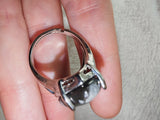 Snowflake Obsidian Adjustable Gemstone Ring | Large Marquise Cabochon | Silver-Tone