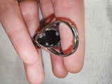 Snowflake Obsidian Adjustable Gemstone Ring | Large Marquise Cabochon | Silver-Tone