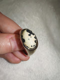 Dalmatian Jasper Adjustable Statement Ring | Natural Gemstone Silver Tone Ring