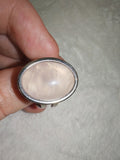 Rose Quartz Adjustable Statement Ring | Natural Gemstone Oval Cabochon Silver Tone Ring
