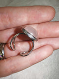 Rose Quartz Adjustable Statement Ring | Natural Gemstone Oval Cabochon Silver Tone Ring