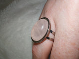 Rose Quartz Adjustable Statement Ring | Natural Gemstone Oval Cabochon Silver Tone Ring