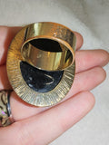 Vintage Black Onyx Statement Ring | Large Gold Tone Cocktail Ring | SIZE