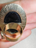 Vintage Black Onyx Statement Ring | Large Gold Tone Cocktail Ring | SIZE