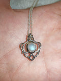 Rainbow Moonstone Gemstone Ornate Silver Tone Necklace | Blue Flash