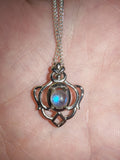 Labradorite Gemstone Necklace | Blue Flash Silver Tone Pendant