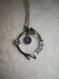 Amethyst Gemstone Necklace | Purple Crystal Silver Tone Celestial Pendant #1