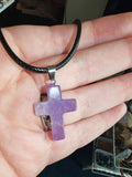 Amethyst Cross Pendant Necklace Natural Gemstone Crystal Black Cord #2
