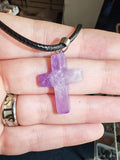 Amethyst Cross Pendant Necklace Natural Gemstone Crystal Black Cord #2