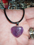 Amethyst Heart Pendant Necklace Natural Purple Gemstone Crystal Black Cord #3