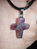 Amethyst Cross Pendant Necklace Natural Purple Gemstone Crystal Black Cord #5