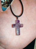 Amethyst Cross Pendant Necklace Natural Purple Gemstone Crystal Black Cord #5