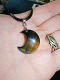 Tiger's Eye Crescent Moon Pendant Necklace Natural Gemstone Crystal Jewellery #21