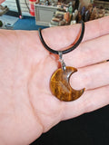 Tiger's Eye Crescent Moon Pendant Necklace Natural Gemstone Crystal Jewellery #22
