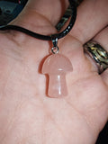 Rose Quartz Mushroom Pendant Necklace Natural Gemstone Crystal Jewellery #26