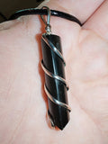 Black Obsidian Point Pendant Necklace Spiral Cage Crystal Jewellery #39