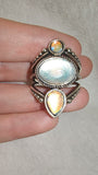 Iridescent Statement Ring | Rainbow Moonstone Style Cabochons | Silver Tone | SIZE