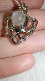 Rainbow Moonstone Gemstone Ornate Silver Tone Necklace | Blue Flash