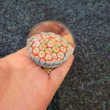 Millefiori Art Glass Paperweight Orange Blue Green Floral Canes 240g #21
