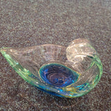 Vintage Maltese Art Glass Aladdin Lamp Trinket Dish Mdina Style Blue Green #24