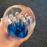 Large Cobalt Blue Art Glass Paperweight Clear Teardrop Bubble Design 1.155kg #116