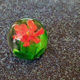 Red Flower Art Glass Paperweight Green Leaves Floral Design 380g #118