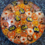 Multicolour Millefiori Art Glass Paperweight Orange Yellow Floral Canes 330g #22