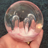 Pink & White Controlled Bubble Handcrafted Art Glass Paperweight #49