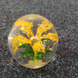 Handcrafted Yellow Dandelion Flower Art Glass Paperweight with Controlled Bubbles #52
