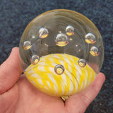 Yellow & White Swirl Handcrafted Art Glass Paperweight with Controlled Bubbles #47