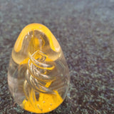 Vintage Hand Blown Art Glass Teardrop Paperweight Amber Yellow & Silver Spiral Sculpture 370g