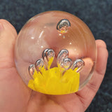 Vintage Hand Blown Art Glass Paperweight Yellow Bubble Sculpture Studio Glass Ornament 395g