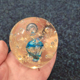 Vintage Hand Blown Art Glass Paperweight Blue Controlled Bubble Studio Glass 410g