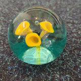 Handcrafted Green & Yellow Calla Lily Art Glass Paperweight with Controlled Bubble #54